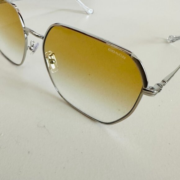 NEW COACH SHINY SILVER YELLOW CLEA GRADIENT LENS SUNGLASSES HC 7165 D 60MM - Picture 7 of 13
